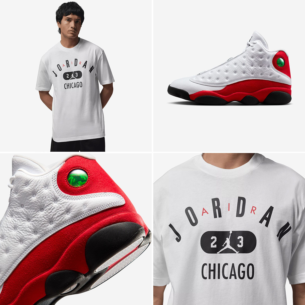 Air Jordan 13 Chicago Cherry 2026 x Jordan Chicago City White T Shirt