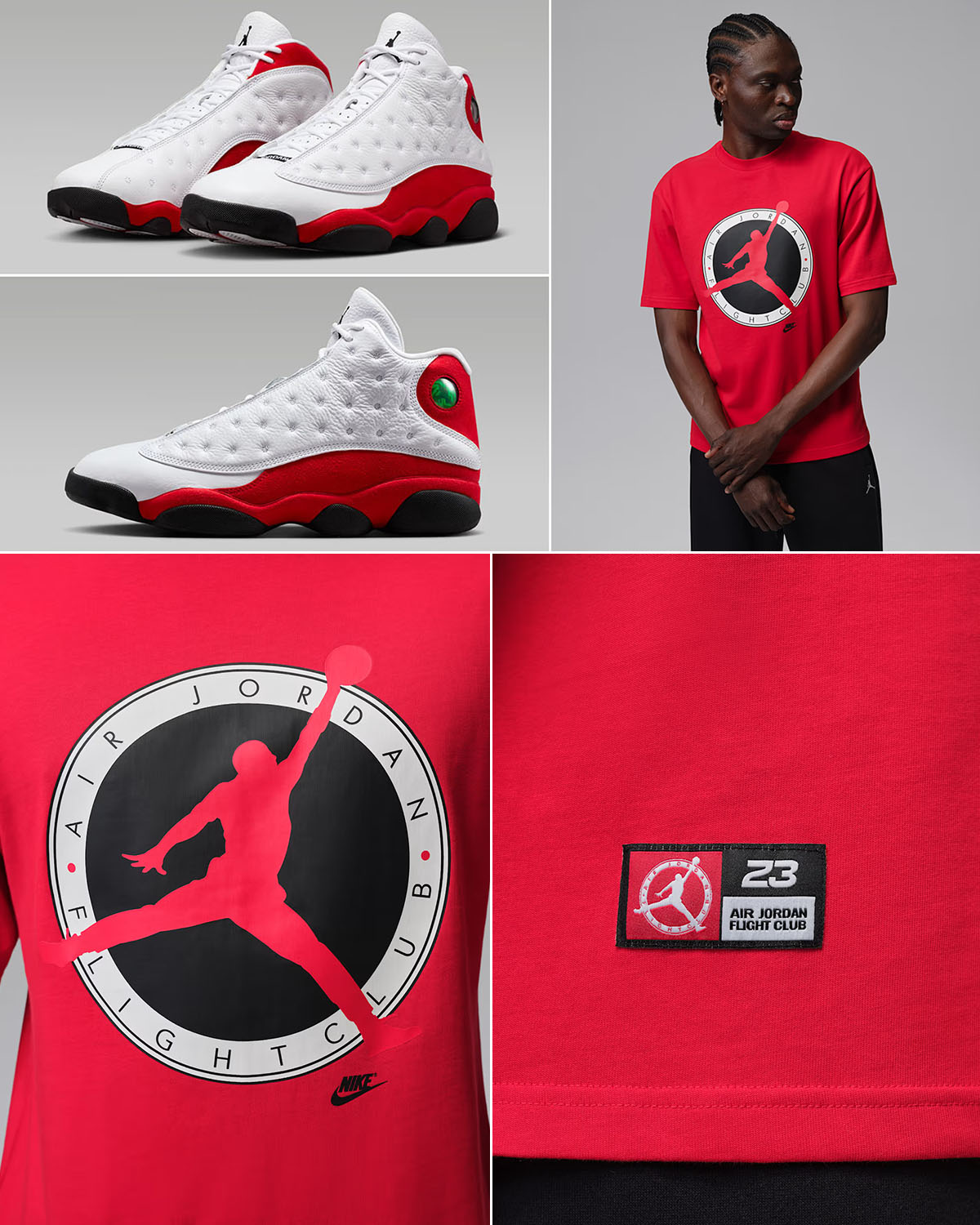 Air Jordan 13 Chicago Cherry 2026 x Jordan Flight Club Men's Red T-Shirt Outfit to Match Sneakers