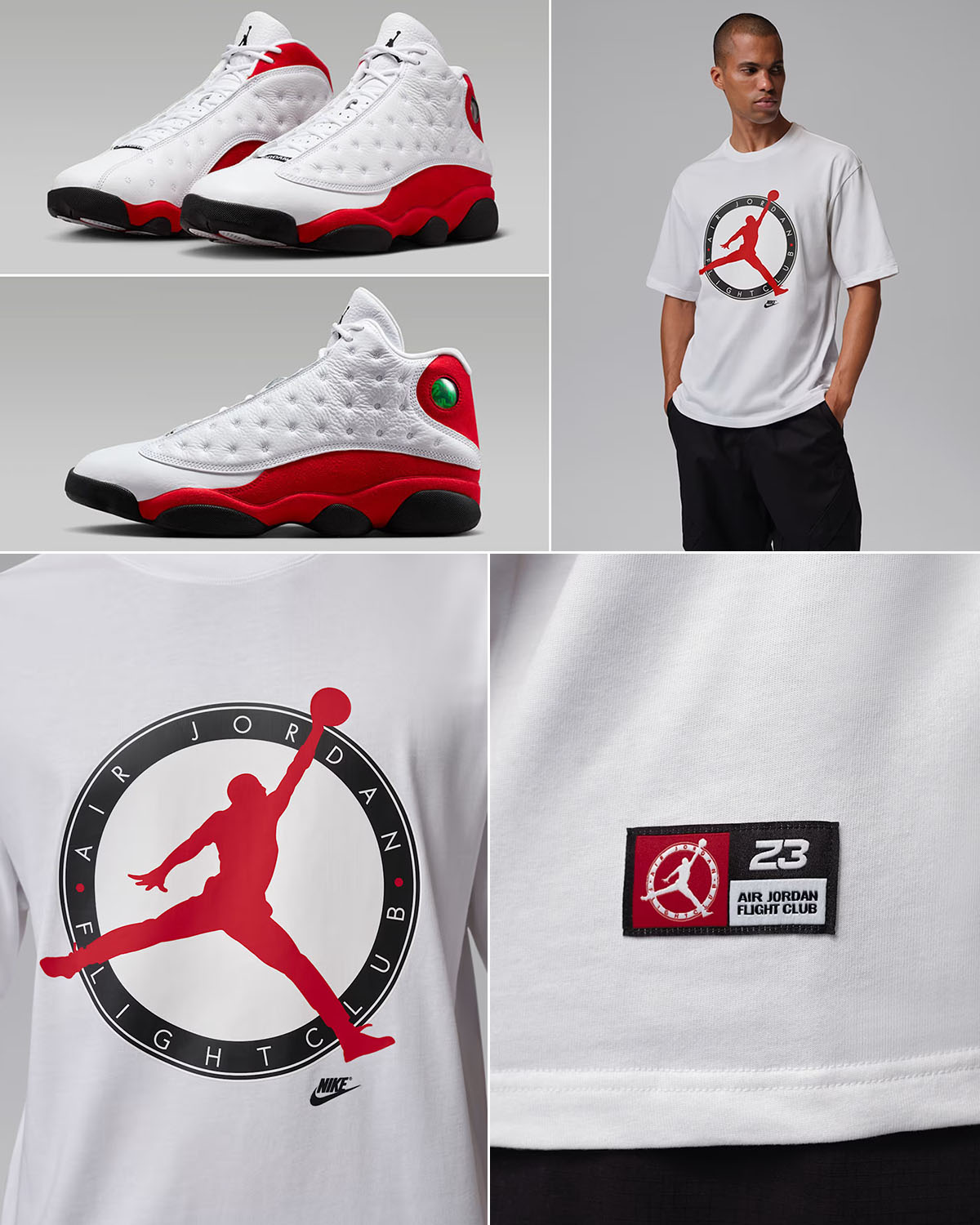 Air Jordan 13 Chicago Cherry 2026 x Jordan Flight Club Men's White T-Shirt Outfit to Match Sneakers
