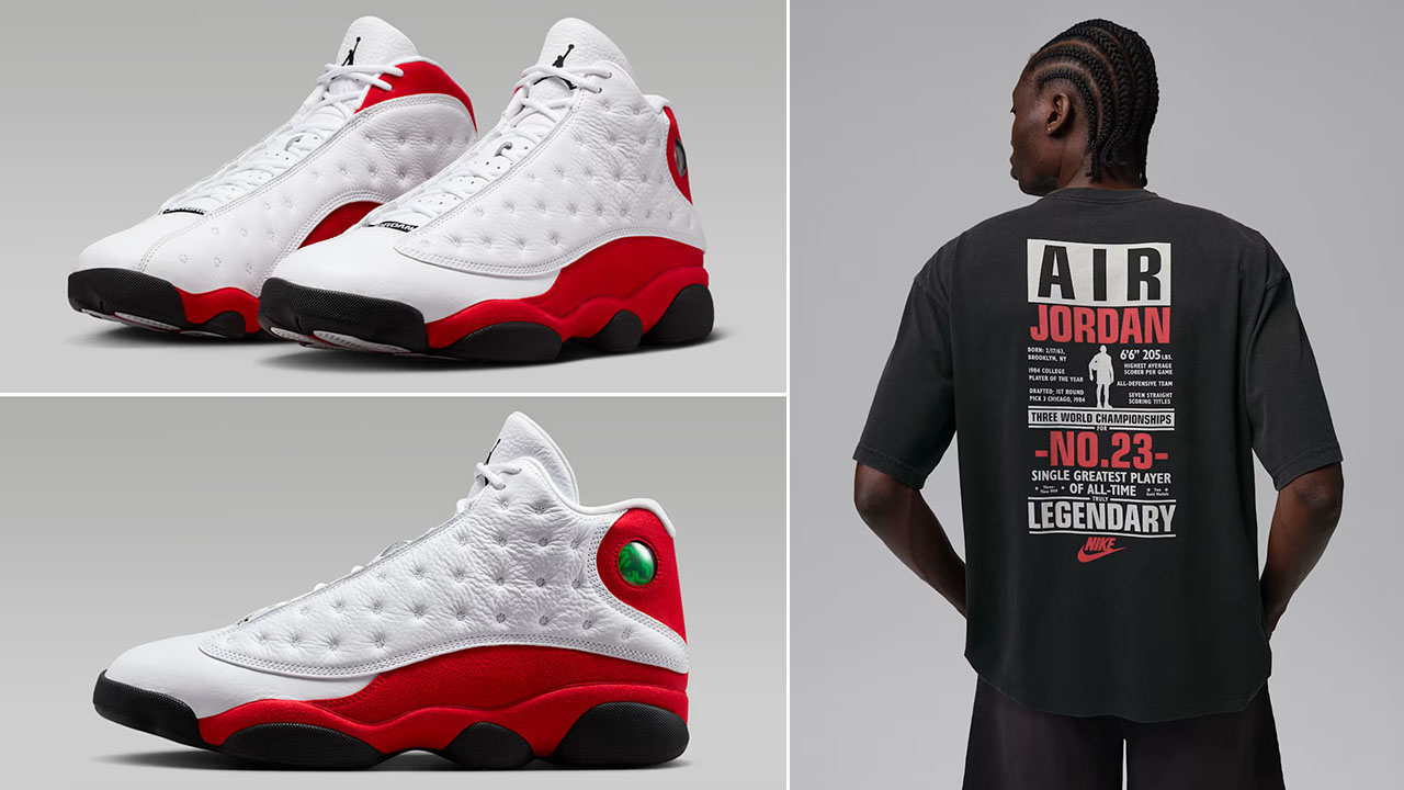 Air Jordan 13 Chicago Cherry 2026 x Jordan Flight Stats Men's T-Shirt Black Red