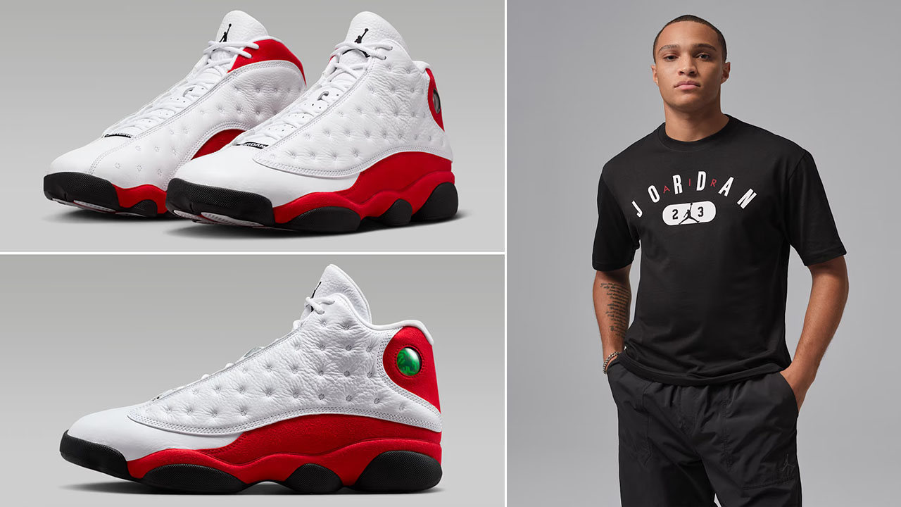 Air Jordan 13 Chicago Cherry 2026 x Jordan Men's Graphic T-Shirt Black White Gym Red