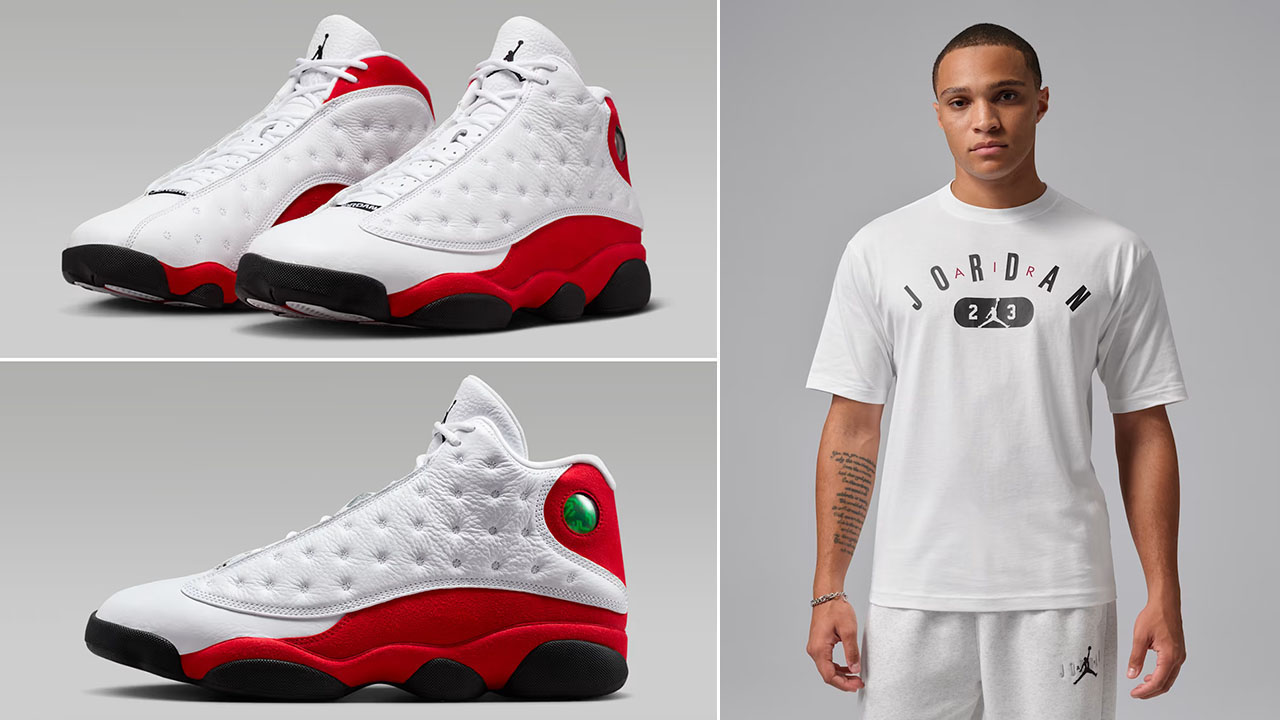 Air Jordan 13 Chicago Cherry 2026 x Jordan Men's Graphic T-Shirt White Black Gym Red