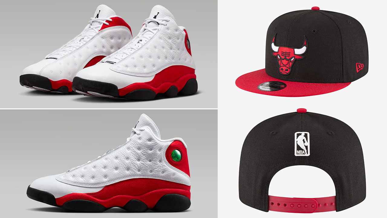 Air Jordan 13 Chicago Cherry 2026 x New Era Chicago Bulls 2 Tone Snapback Hat Black Red White