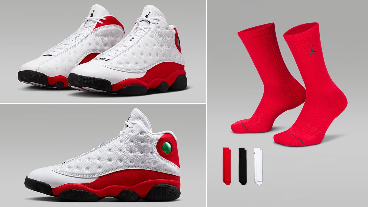 Air Jordan 13 Chicago Cherry Red 2026 x Jordan Everyday Crew Socks 3 Pairs Red Black White