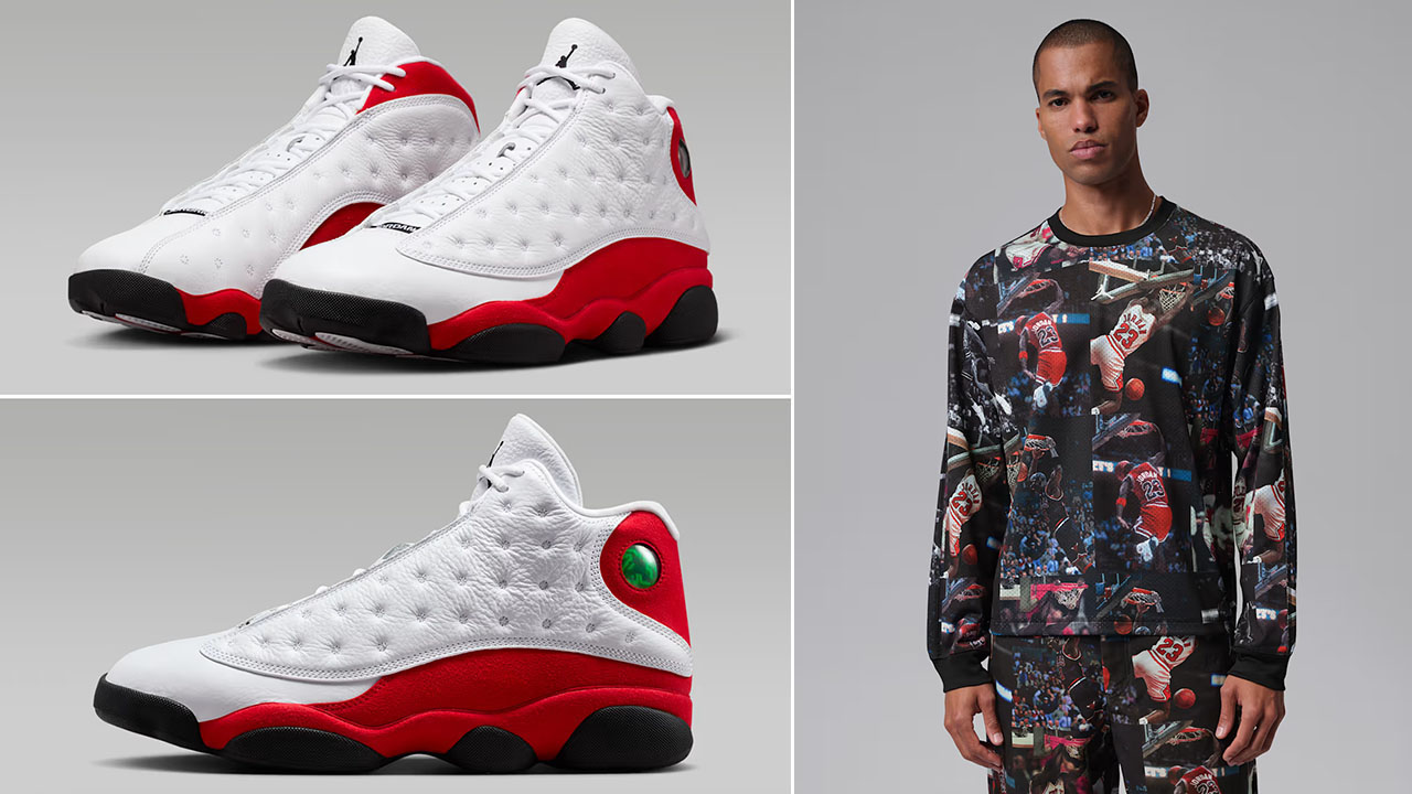 Air Jordan 13 Chicago Cherry Red 2026 x Jordan Flight Men's Printed Long-Sleeve Jersey