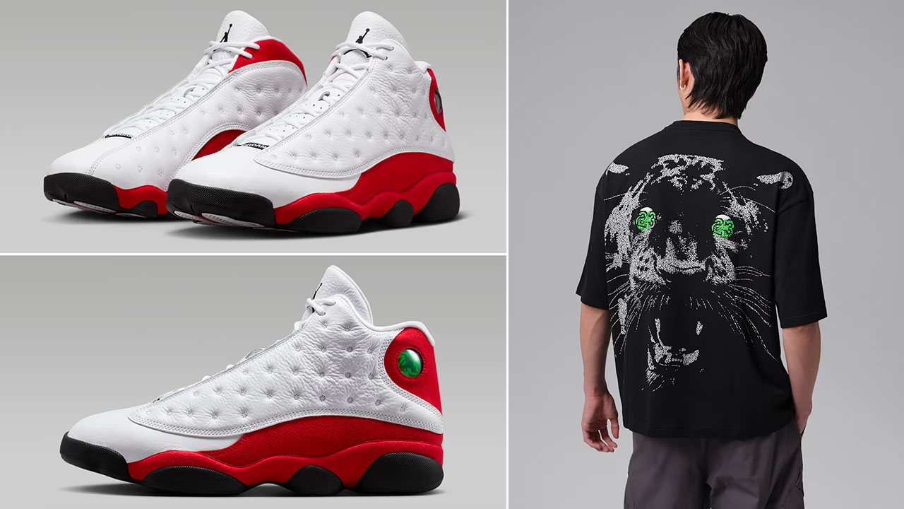Air Jordan 13 Chicago Cherry True Red 2026 x Jordan Black Cat Oversized T Shirt