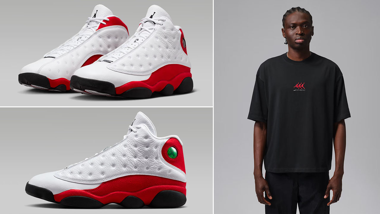 Air Jordan 13 True Red Chicago Cherry 2026 x Jordan Flight Mens Oversized Graphic Black T Shirt