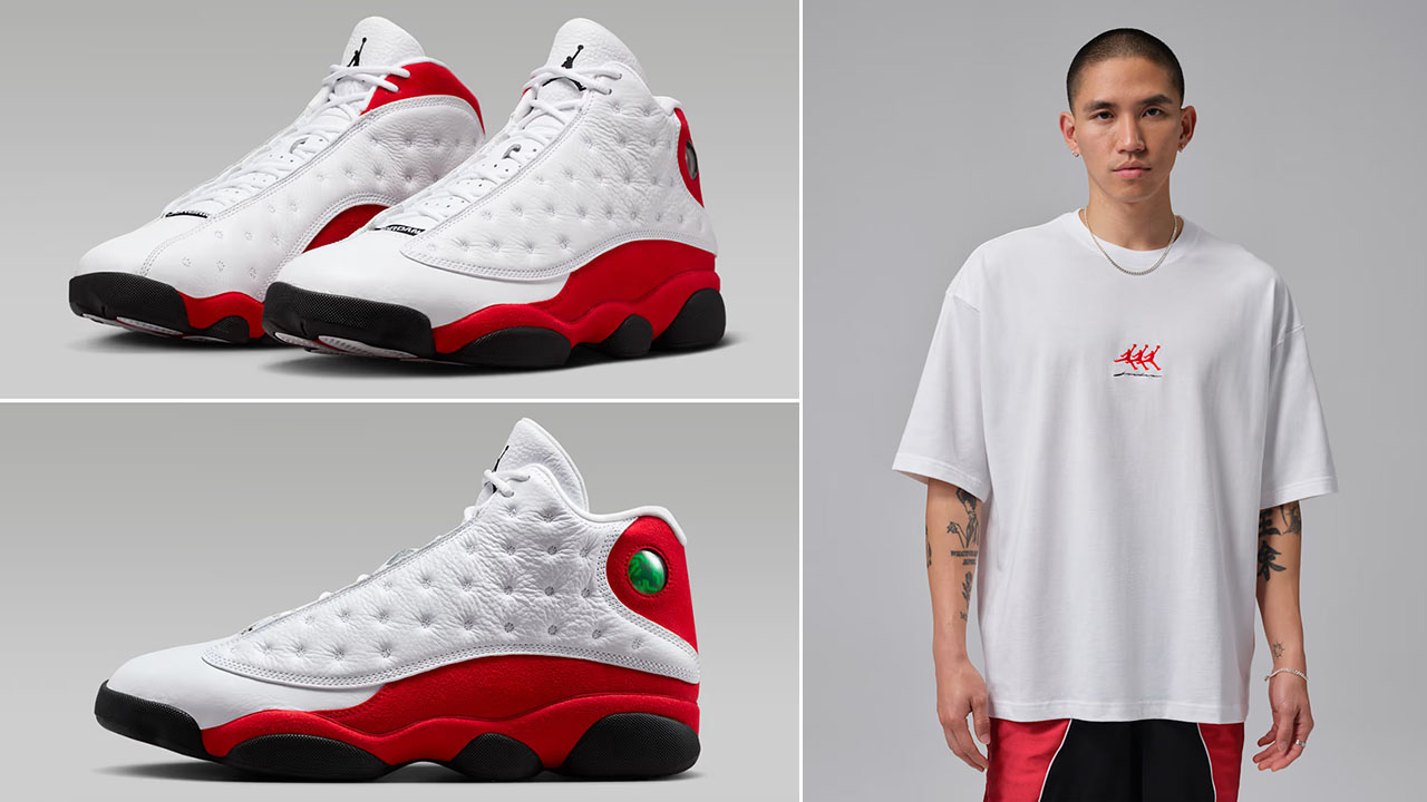 Air Jordan 13 True Red Chicago Cherry 2026 x Jordan Flight Mens Oversized Graphic White T Shirt
