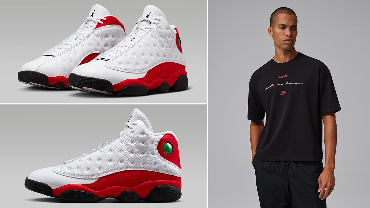 Air Jordan 13 True Red Chicago Cherry 2026 x Jordan Flight Script Mens Black T Shirt