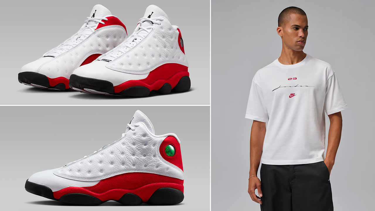 Air Jordan 13 True Red Chicago Cherry 2026 x Jordan Flight Script Mens White T Shirt