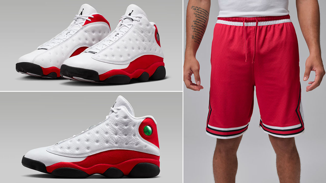 Air Jordan 13 True Red Chicago Cherry 2026 x Jordan Sport Mens Red White Diamond Shorts