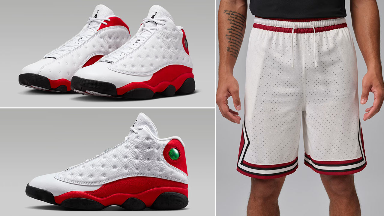 Air Jordan 13 True Red Chicago Cherry 2026 x Jordan Sport Mens White Red Diamond Shorts