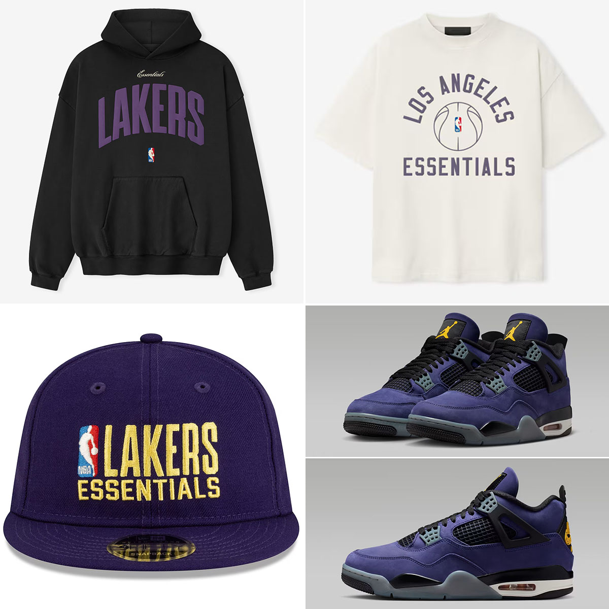 Air Jordan 4 Lakers Lakeshow x Fear of God Lakers Apparel Shirt Hoodie Hat Outfit