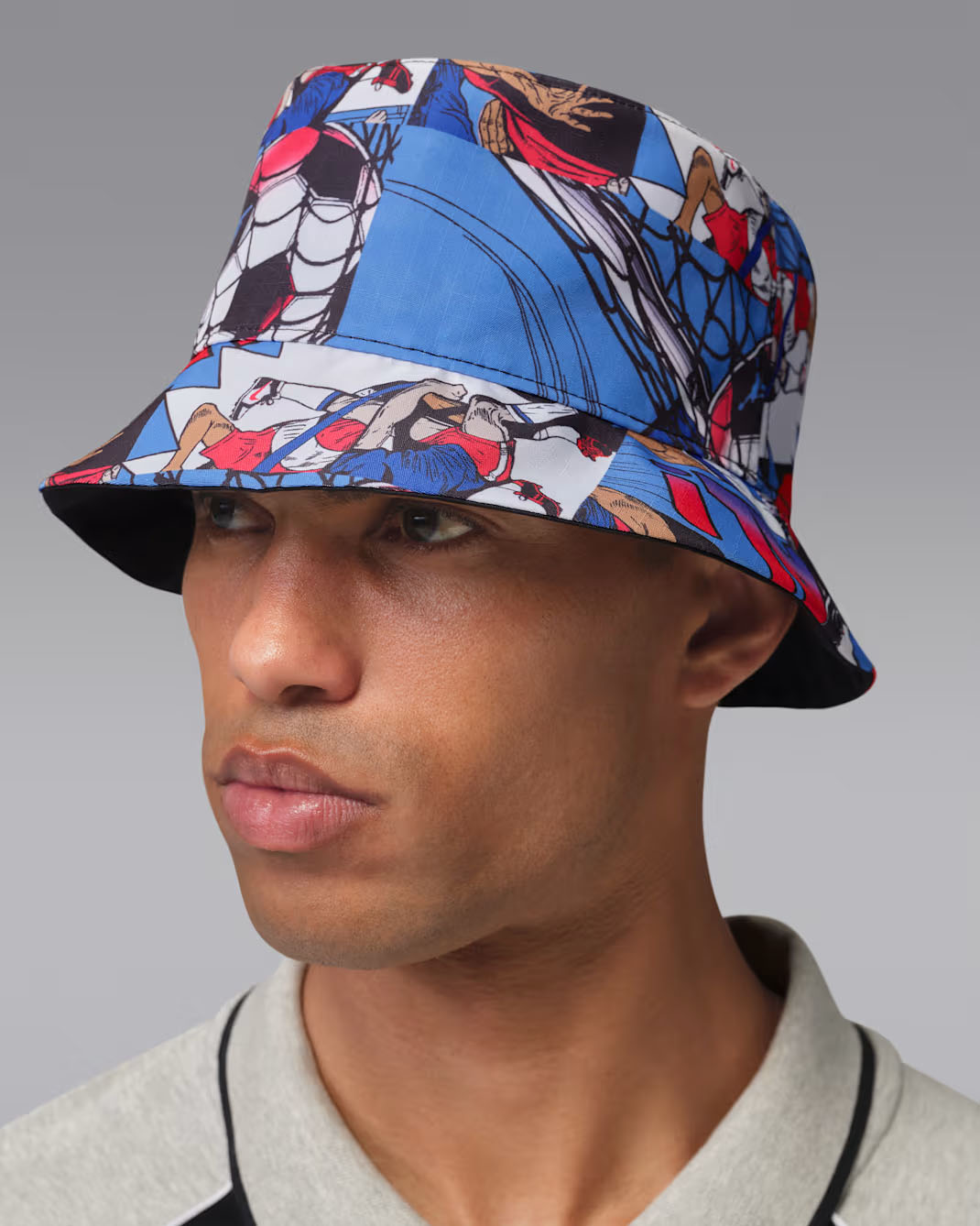 Jordan Apex Soccer Cartoon Print Reversible Bucket Hat University Blue Black 1