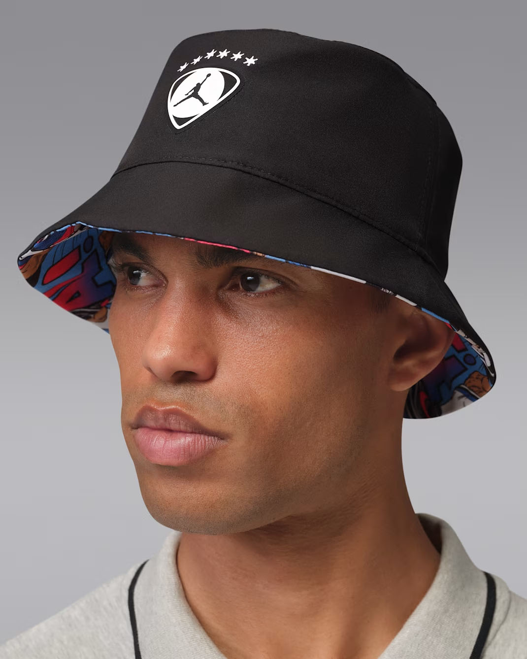 Jordan Apex Soccer Cartoon Print Reversible Bucket Hat University Blue Black 4