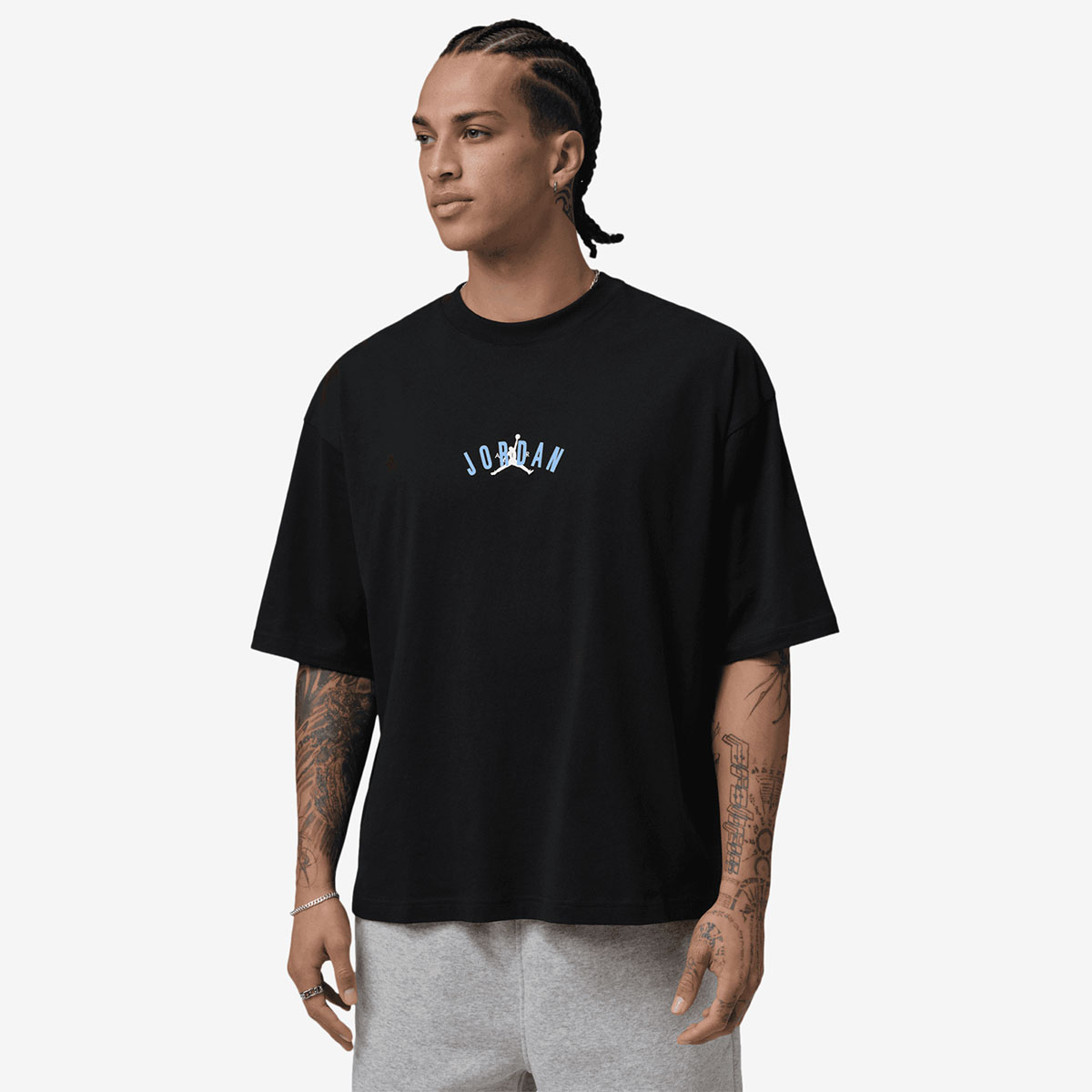 Jordan Back Stretch Oversized Mens T Shirt Black University Blue 1