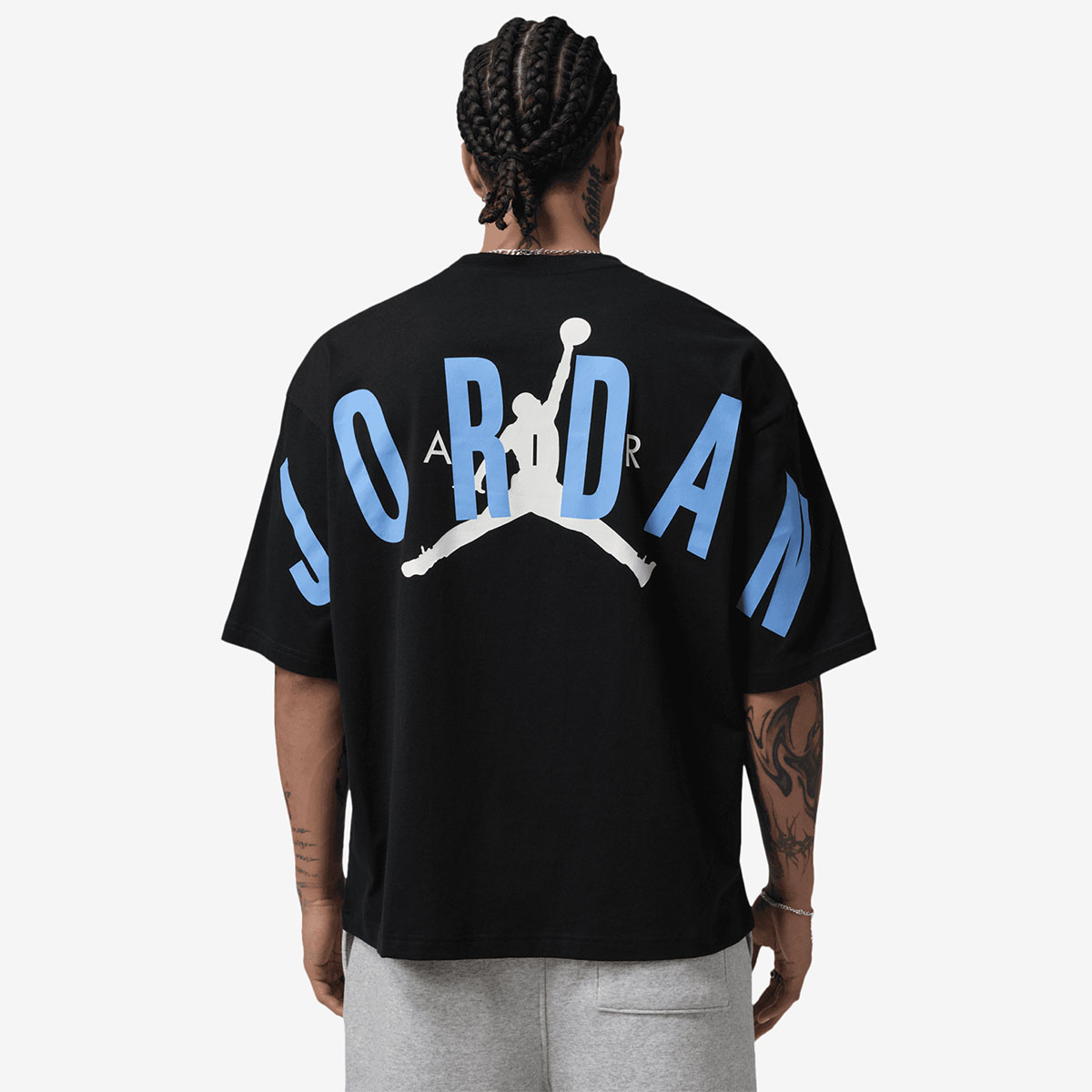 Jordan Back Stretch Oversized Mens T Shirt Black University Blue 2