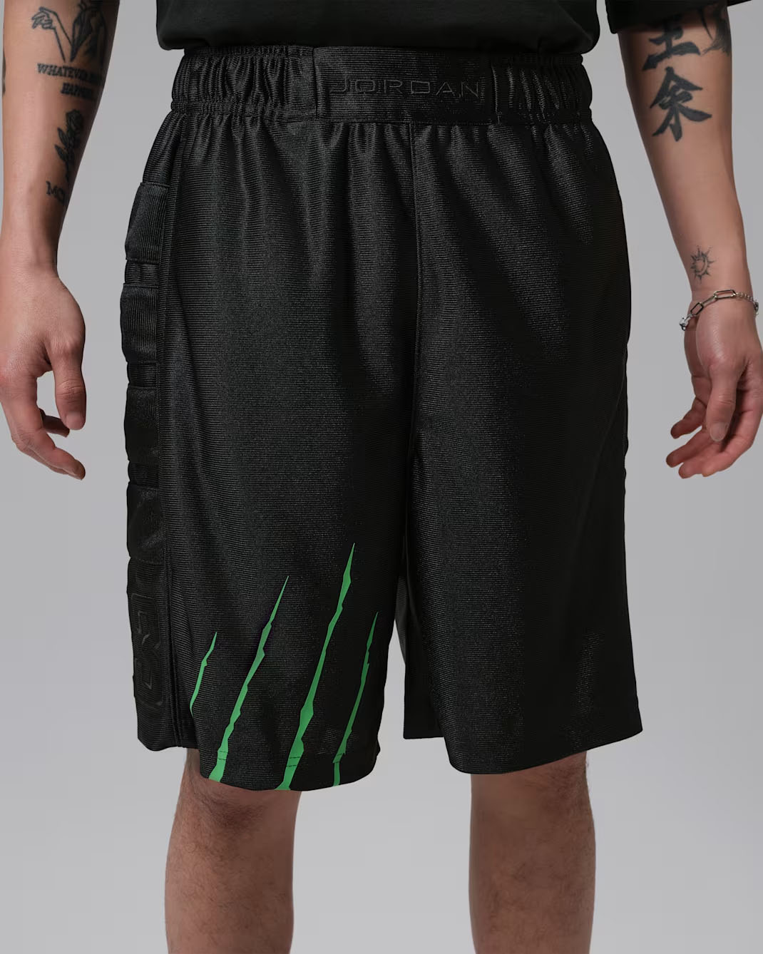 Jordan Brooklyn Cat Scratch Black Cat Mens Shorts Black Scream Green 1