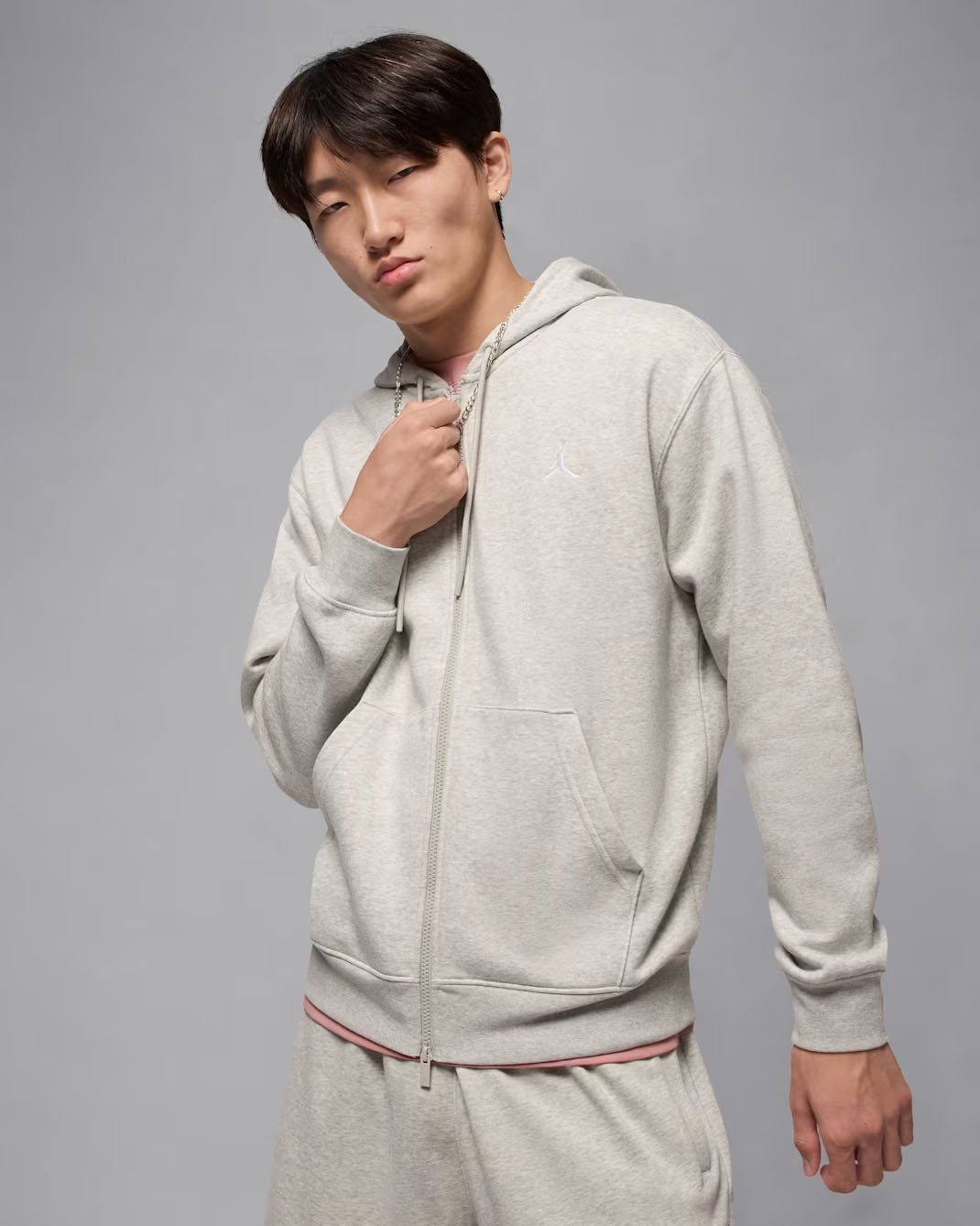Jordan Brooklyn Fleece Men's Full-zip Hoodie Grey Heather 1