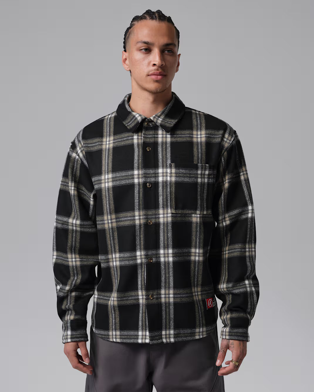 Jordan Flight Men's Flannel Shirt Black Pale Ivory 1