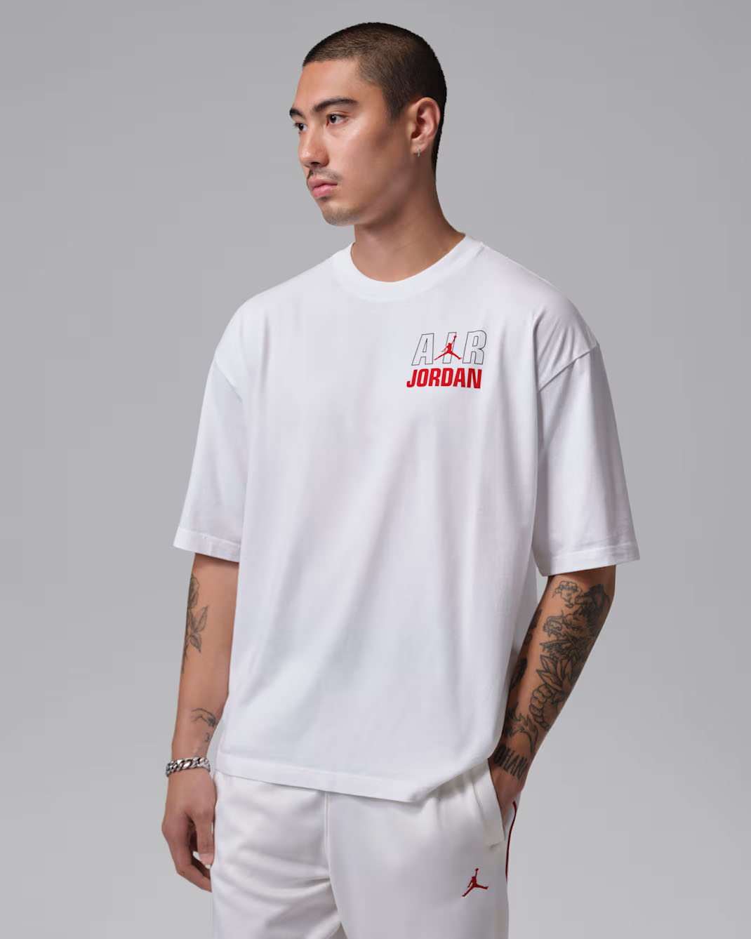 Jordan Flight Stats Men's T-Shirt White Black University Red 1