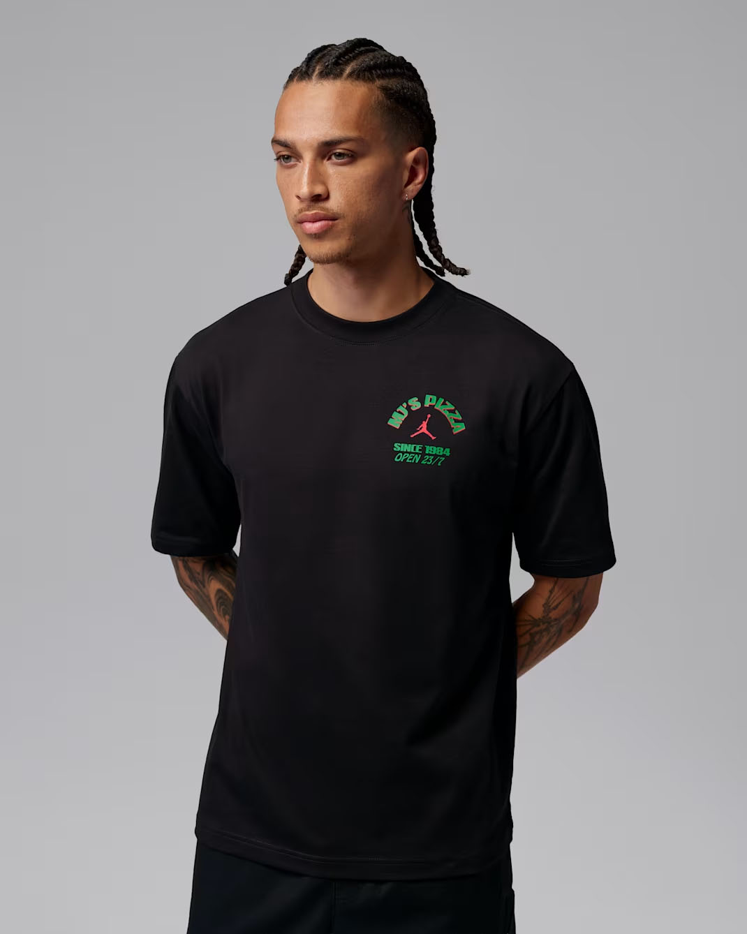 Jordan MJ's Pizza Men's Graphic T-Shirt Black Green Infrared 23 1