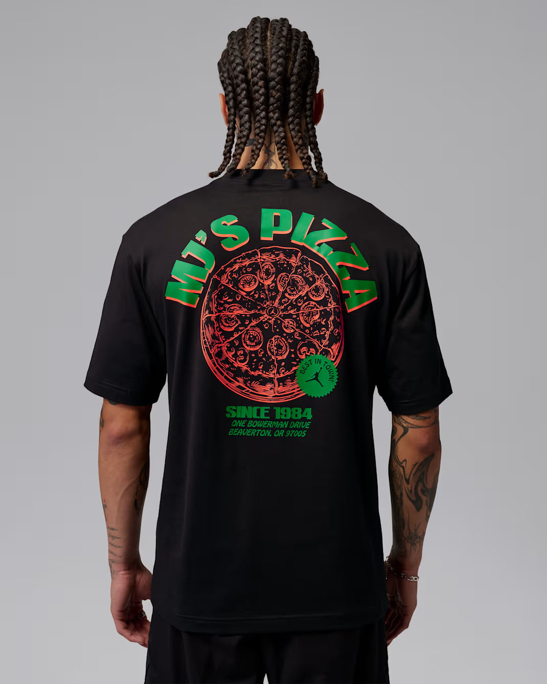 Jordan MJ's Pizza Men's Graphic T-Shirt Black Green Infrared 23 2