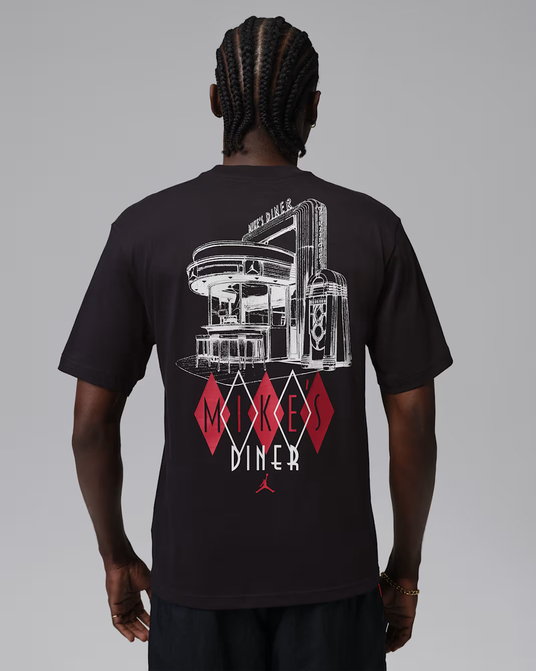 Jordan Mike's Diner Men's Graphic T-Shirt Black White University Red 2