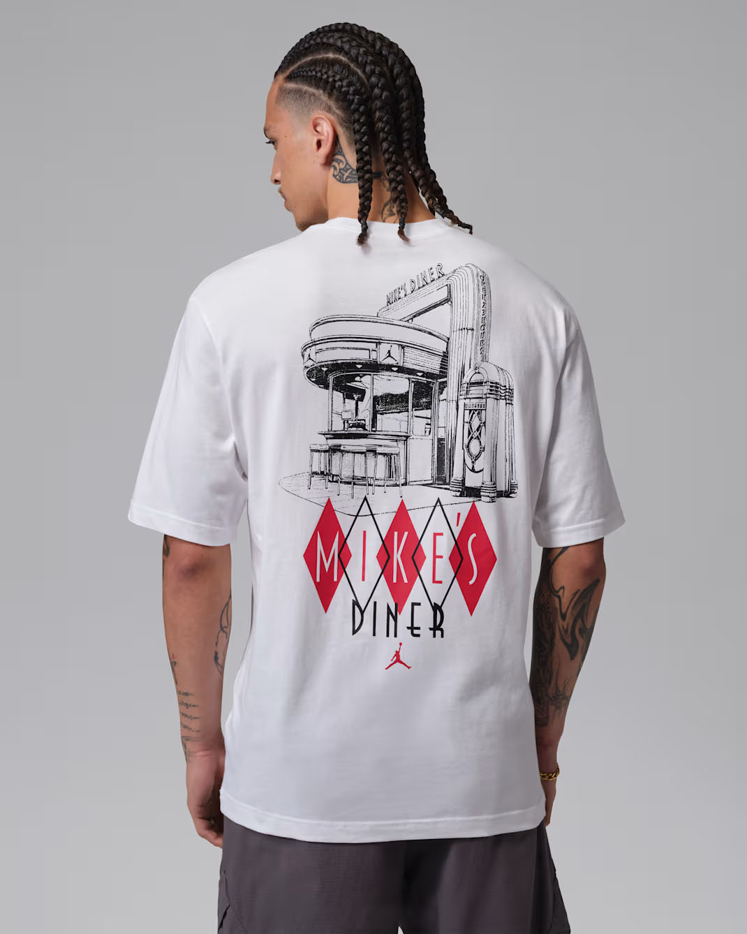 Jordan Mike's Diner Men's Graphic T-Shirt White Black University Red 2