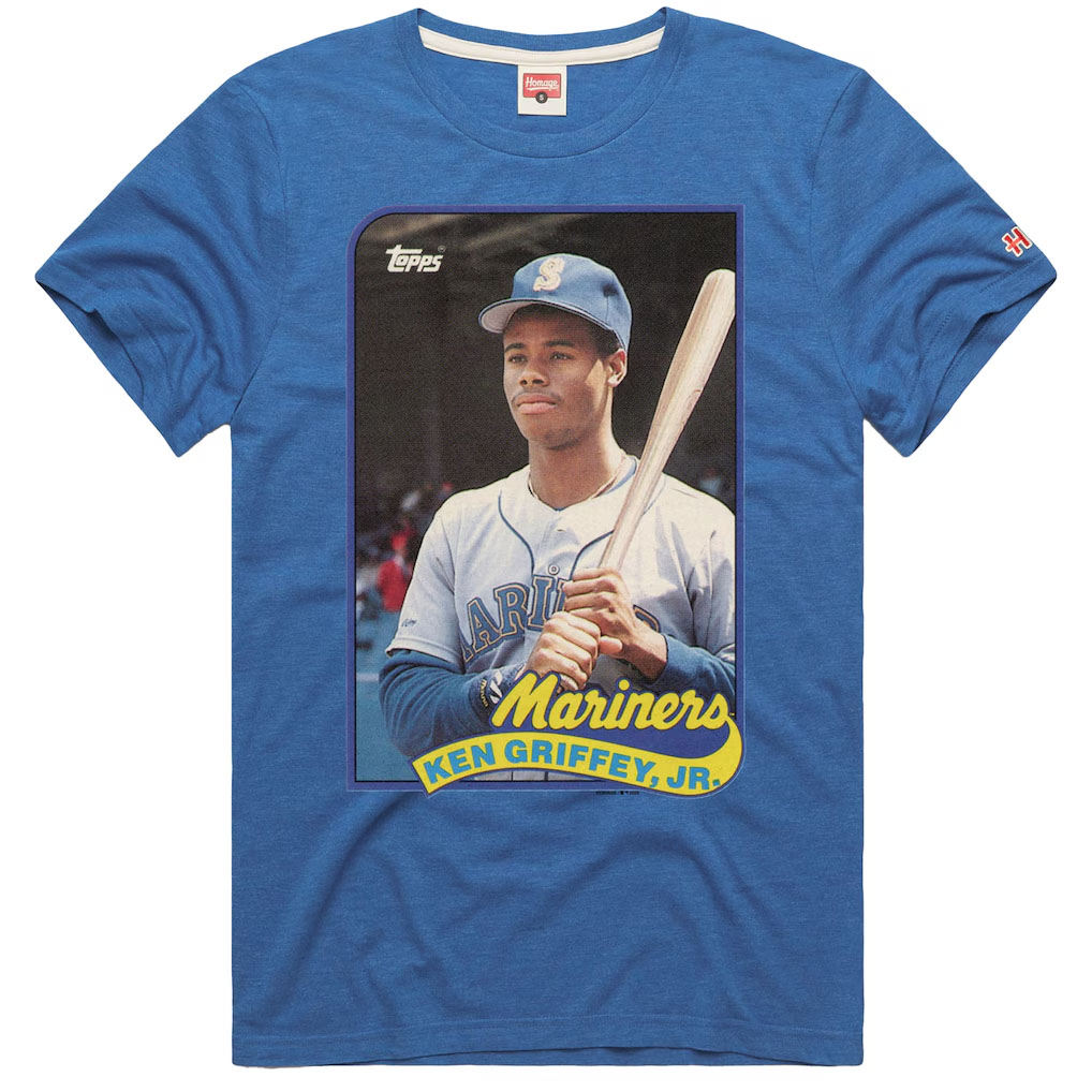 Ken Griffey Jr. Seattle Mariners Homage 1989 Topps Baseball Card Player T-Shirt Royal