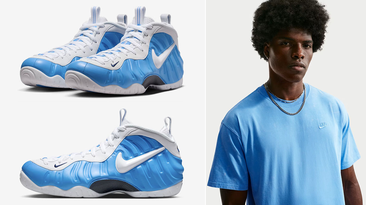Nike Air Foamposite Pro University Blue 2026 Men's Sneakers and T Shirt Outfit