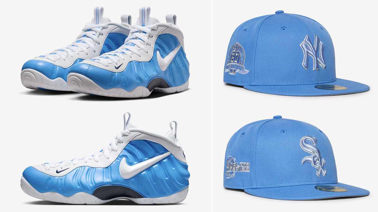 Nike Air Foamposite Pro University Blue 2026 x Air Jordan 14 University Blue 2026 x New Era MLB 59FIFTY Fitted Hats
