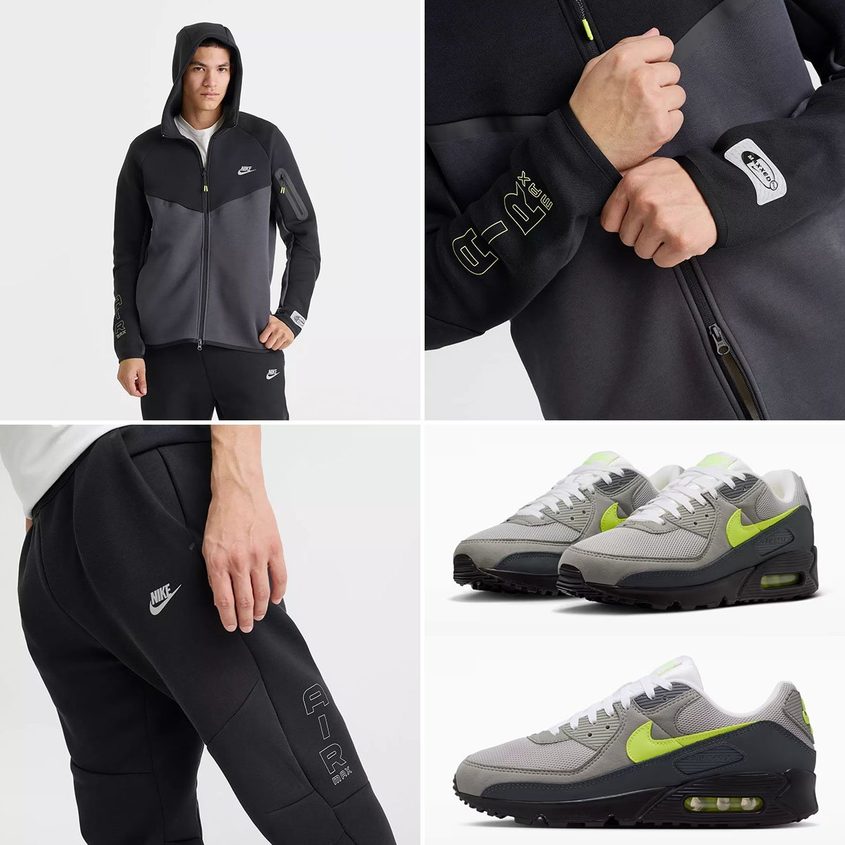 Nike Air Max 90 Neon 2026 x Nike Tech Fleece Hoodie and Jogger Pants Outfit