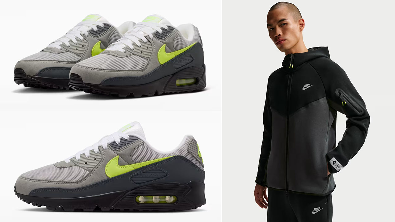 Nike Air Max 90 Neon Yellow x Nike Tech Fleece Air Max Hoodie and Jogger Pants Outfit
