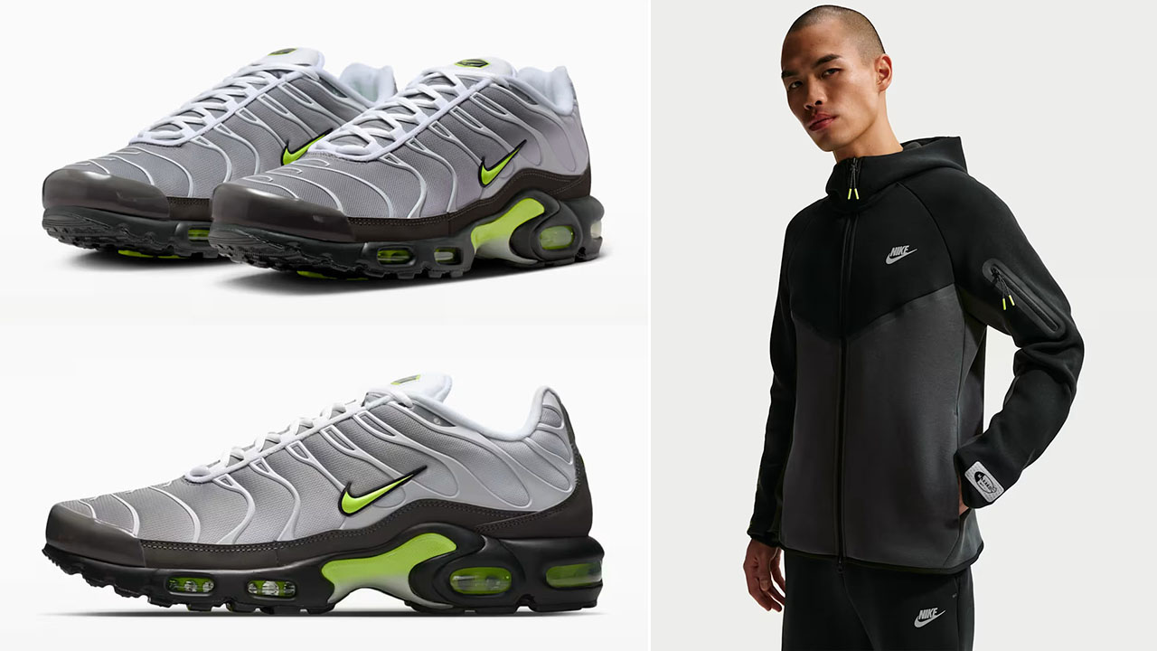 Nike Air Max Plus Neon Yellow x Nike Tech Fleece Air Max Hoodie and Jogger Pants Outfit