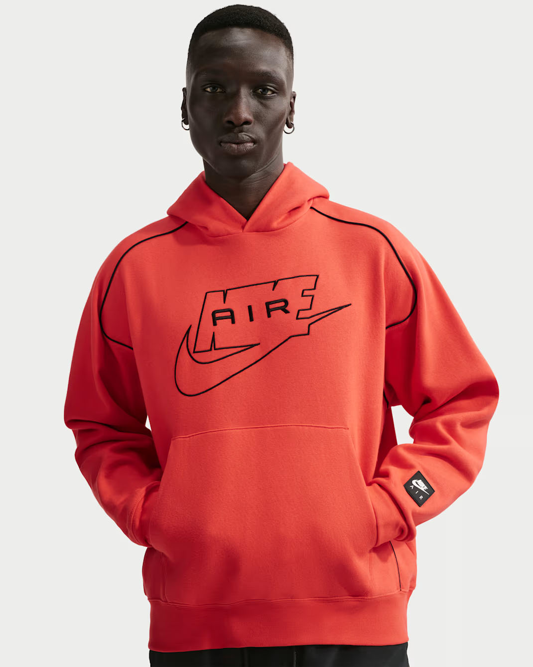 Nike Air Men's Fleece Pullover Hoodie Light Crimson Black