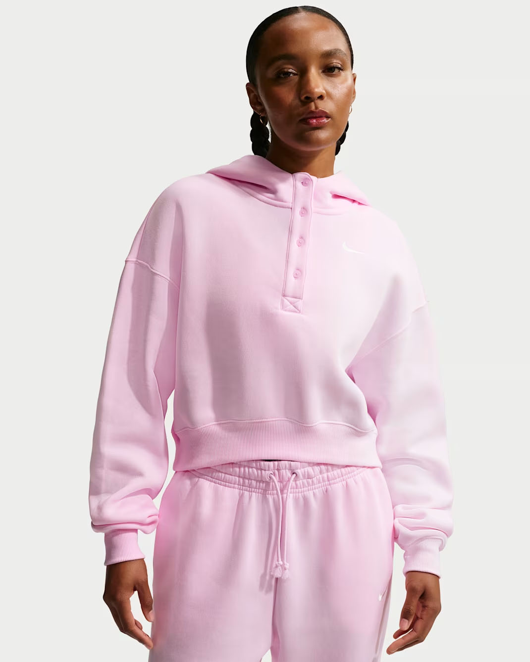 Nike Sportswear Phoenix Fleece Women's Oversized Cropped Henley Hoodie Pink Foam