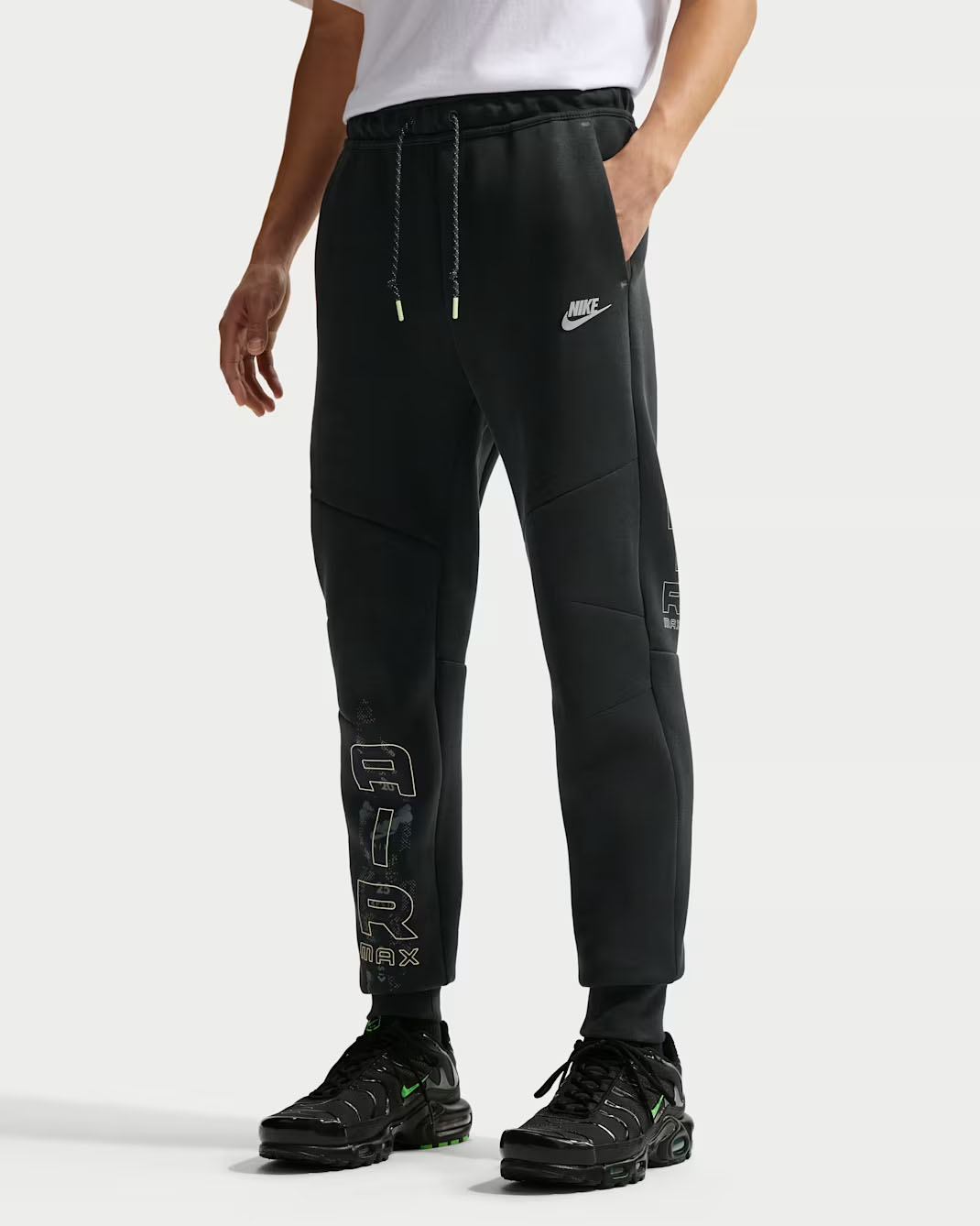 Nike Tech Fleece Air Max Men's Jogger Pants Black Dark Smoke Grey Neon Yellow 1