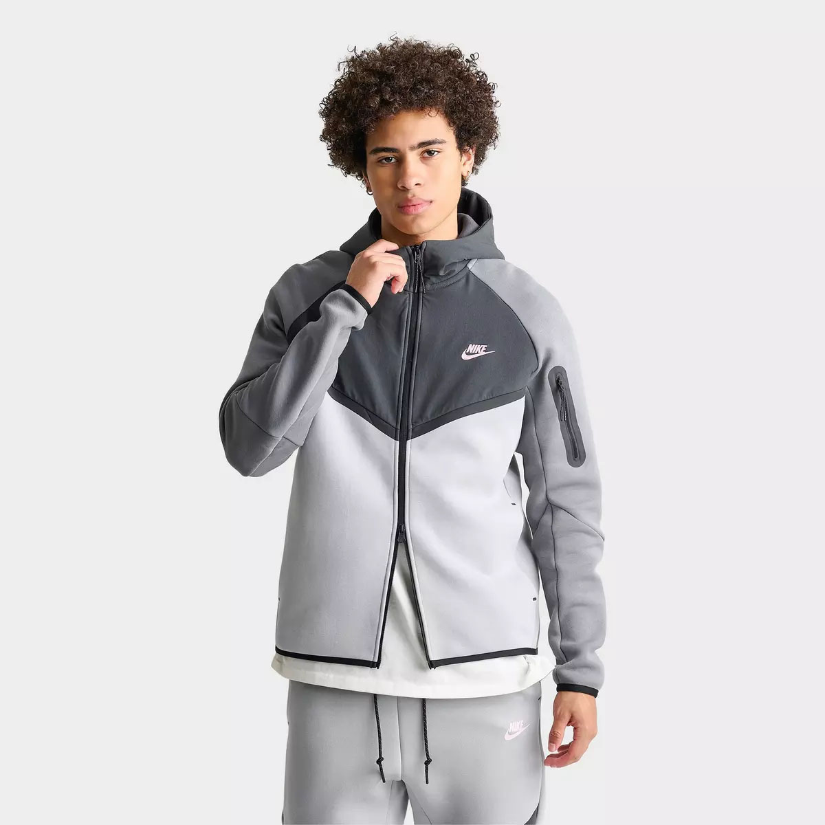 Nike Tech Fleece Men's Full-Zip Hoodie Jacket Smoke Grey Pink Foam 1