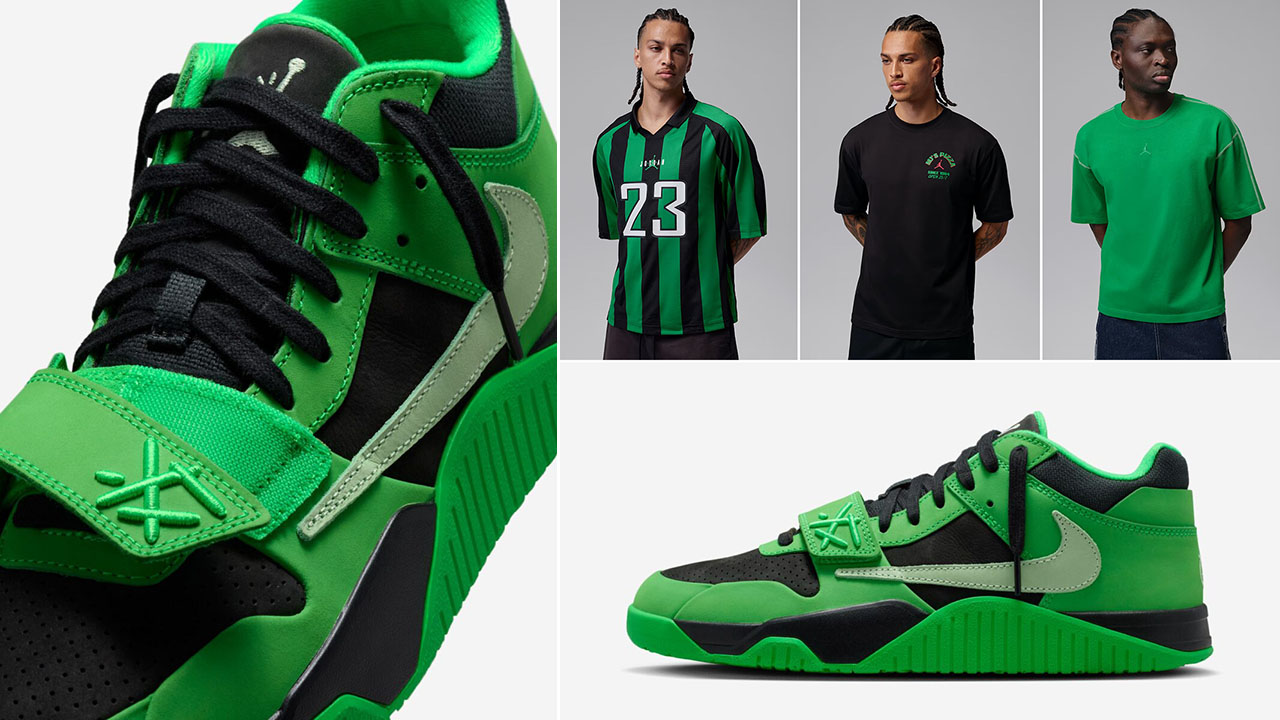 Travis Scott x Jordan Jumpman Jack CJ1 T-Rexx Green Spark Matching Outfits to Match Sneakers