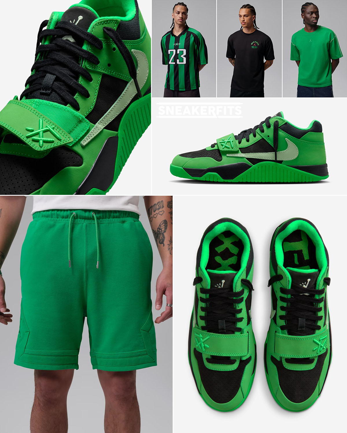 Travis Scott x Jordan Jumpman Jack CJ1 T-Rexx Green Spark Outfits Sneaker Fits