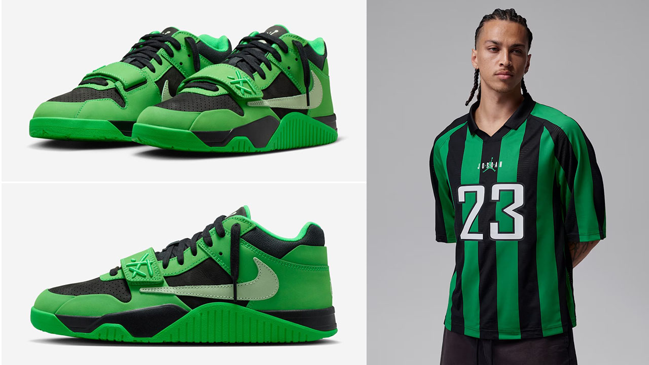 Travis Scott x Jordan Jumpman Jack CJ1 T-Rexx Green Spark Outfits