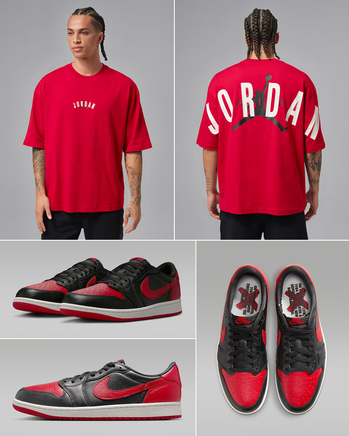 Air Jordan 1 Low OG Banned x Jordan Back Stretch Oversized Men's T-Shirt to Match Sneakers