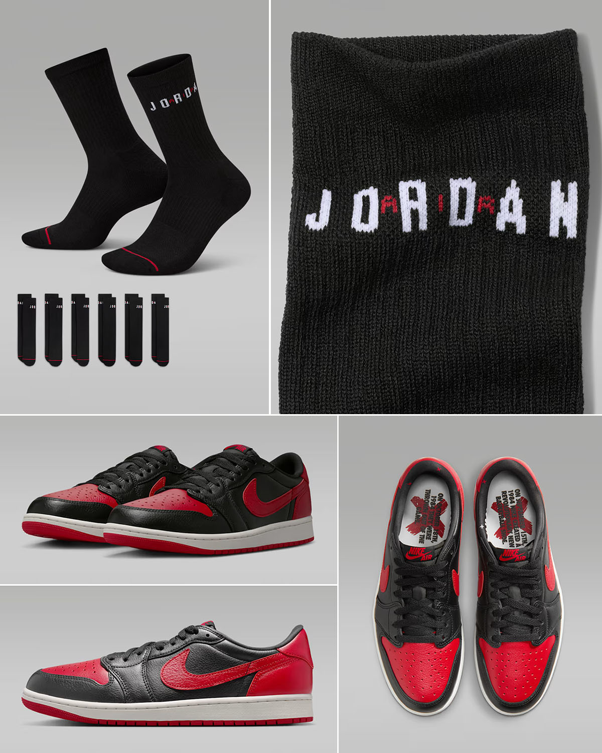 Air Jordan 1 Low OG Banned x Jordan Everyday Black Crew Socks to Match Sneakers