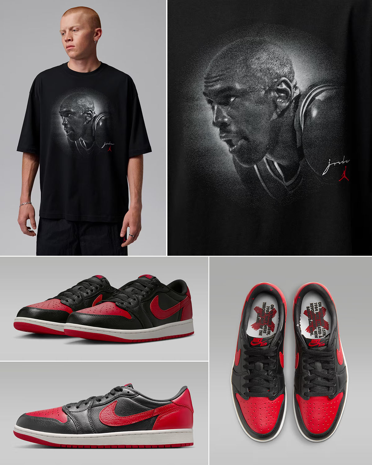 Air Jordan 1 Low OG Banned x Jordan Flight Essentials Men’s Oversized Black T-Shirt to Match Sneakers