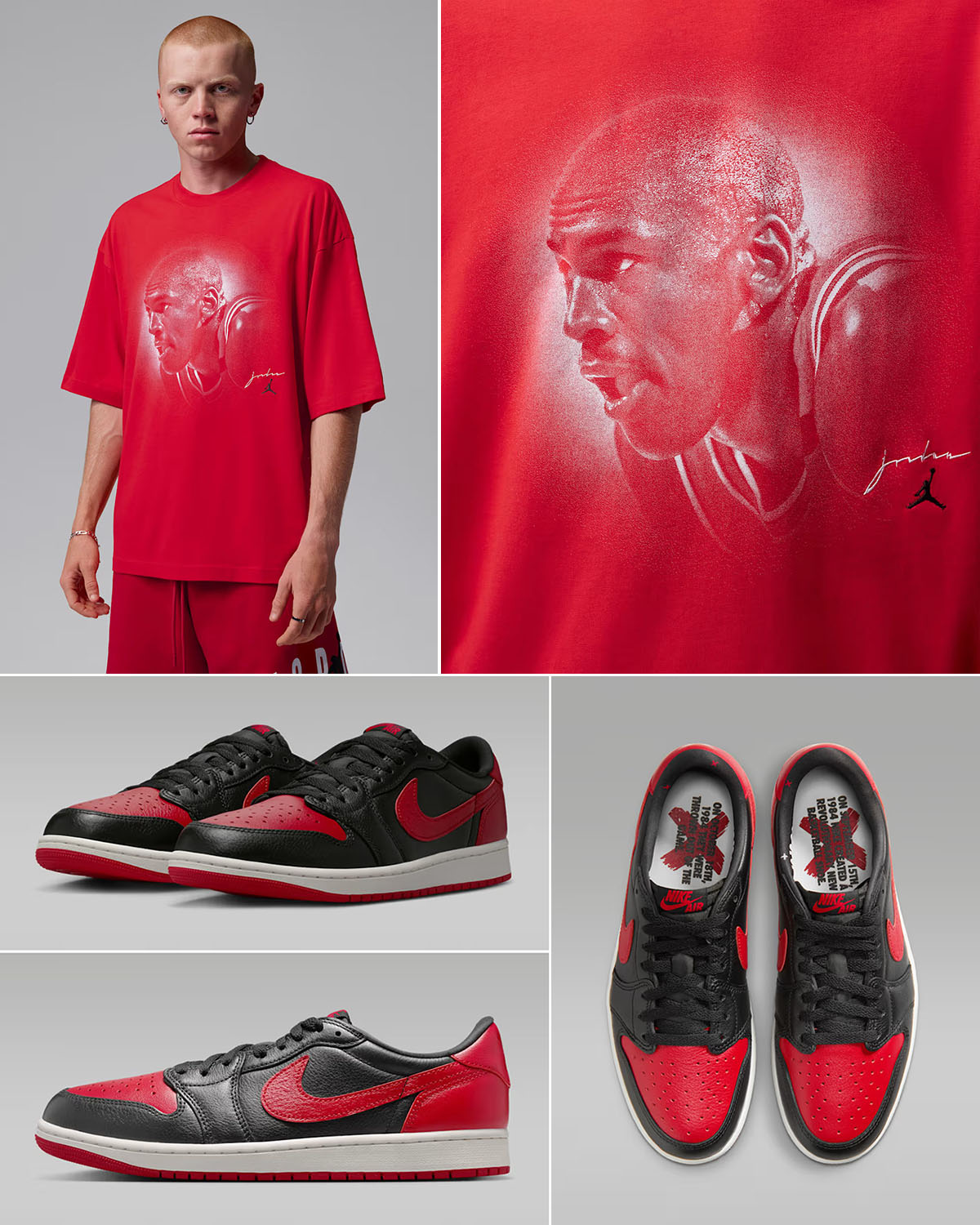 Air Jordan 1 Low OG Banned x Jordan Flight Essentials Men’s Oversized Red T-Shirt to Match Sneakers