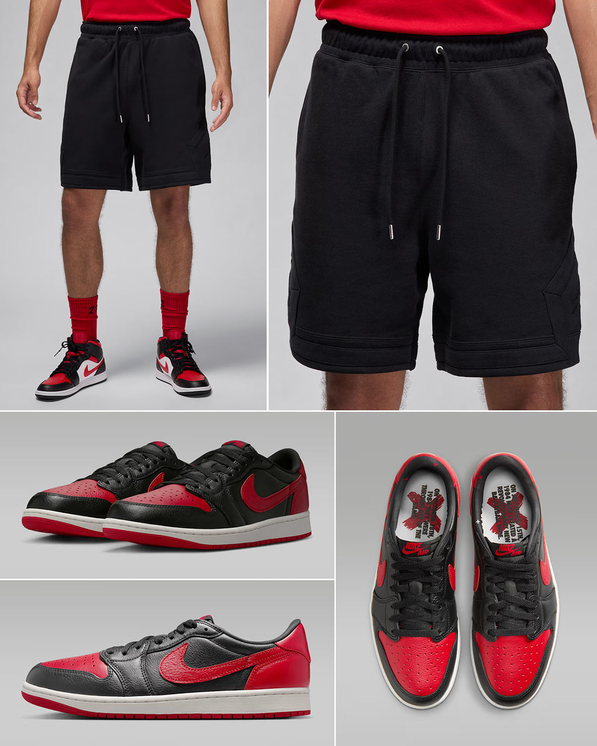 Air Jordan 1 Low OG Banned x Jordan Flight Fleece Mens Black Diamond Shorts to Match Sneakers
