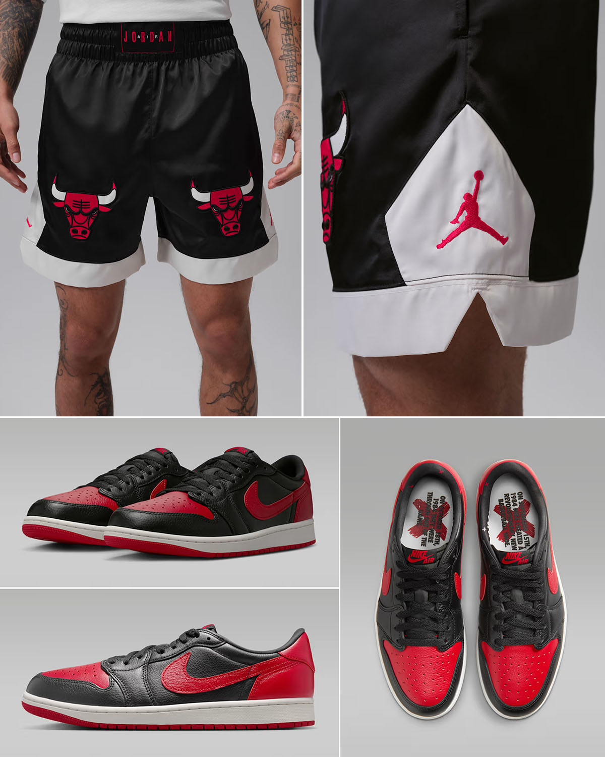 Air Jordan 1 Low OG Banned x Jordan Flight Men's Black Muay Thai Shorts to Match Sneakers