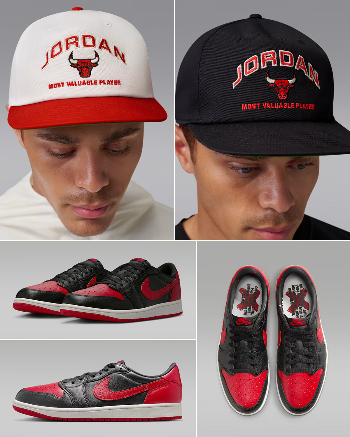 Air Jordan 1 Low OG Banned x Jordan Pro Chicago Bulls MVP Flat Bill Snapback Hat to Match Sneakers