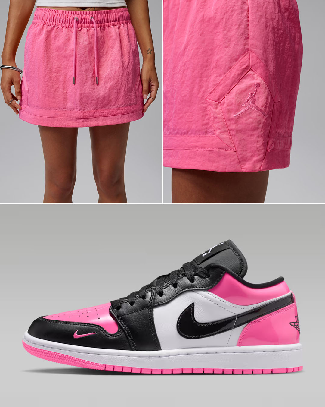 Air Jordan 1 Low Pink Toe Pinksicle x Jordan Flight Women's Mini Skort to Match
